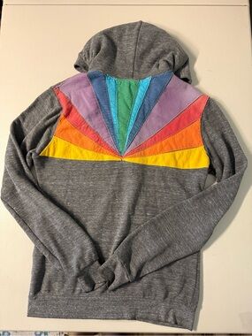 VTG Aviator Nation Sunburst Rainbow Full Zip Hoodie Heather Gray Small